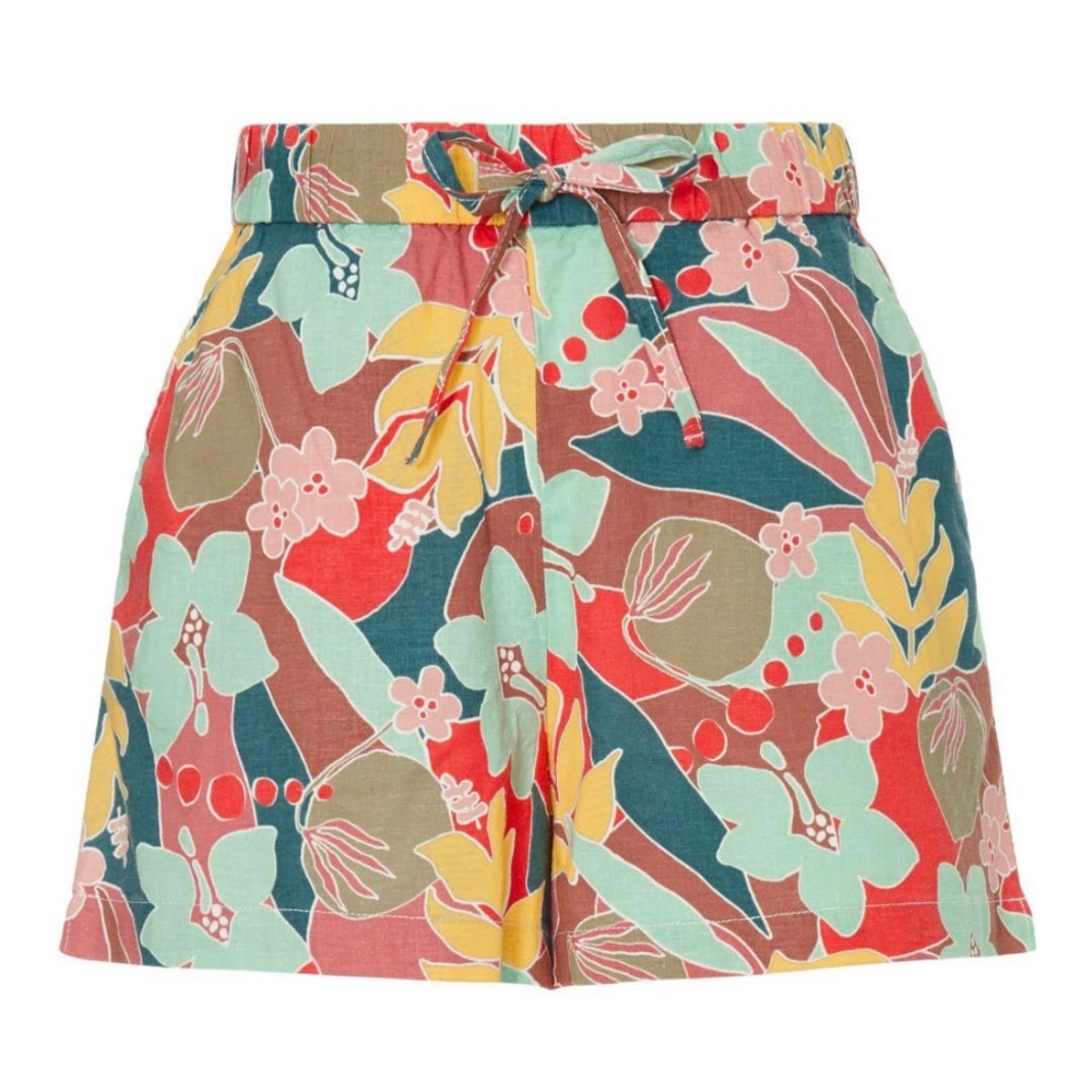 Marine Layer Floral Leaf Print Drawstring Pocket Green Blue Red Yellow Shorts